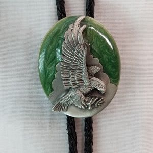 Green Bolo Tie with Eagle --- Excellent Condition